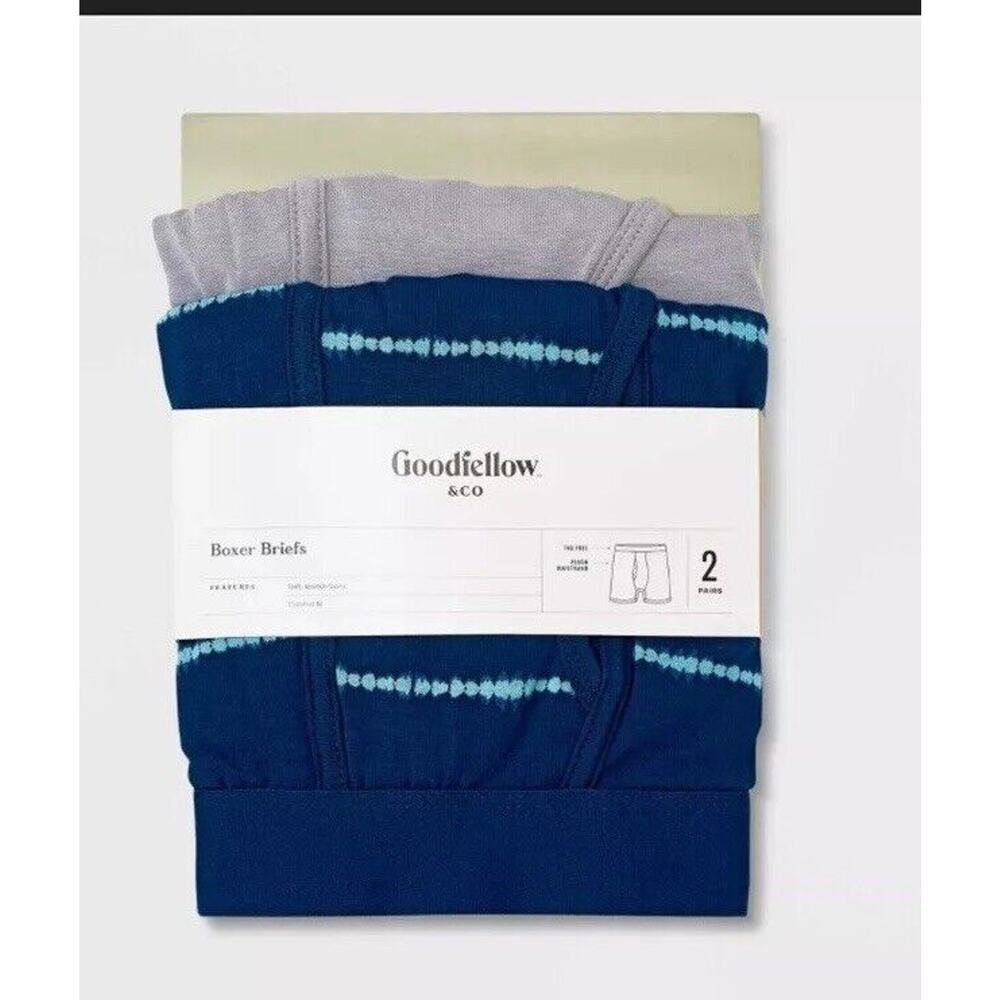 Men's Striped Boxer Briefs 2pk - Goodfellow & Co™ Blue/Gray XL New